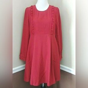 Rust Red Orange Long Sleeve Demure Retro Ruffle ModCloth Dress by Bea & Dot